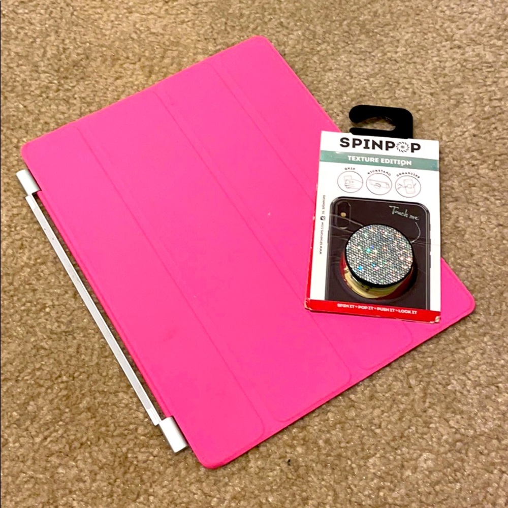 iPad magnetic case and spin pop phone holder